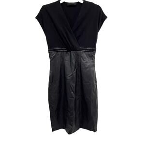 Barbara Schwarzer office Dress Short Sleeve Lather Zip Midi Black Size 6 A000396